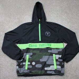 Game Theory Jacket Mens Medium Black Windbreaker Half Zip Hooded Pullover Coat